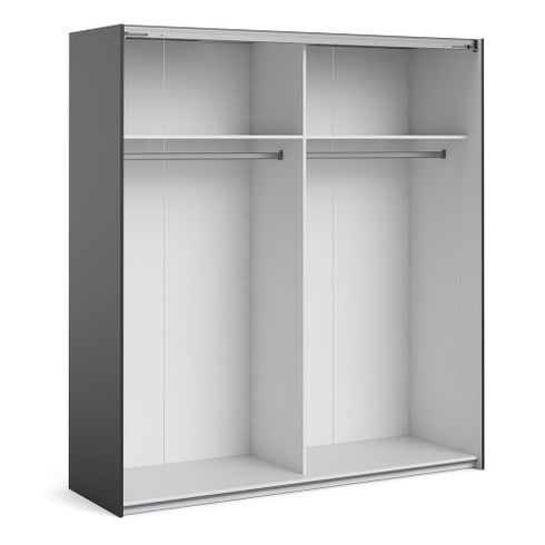 Verona Sliding Wardrobe 180cm in Black Matt with Mirror Doors with 2 Shelves